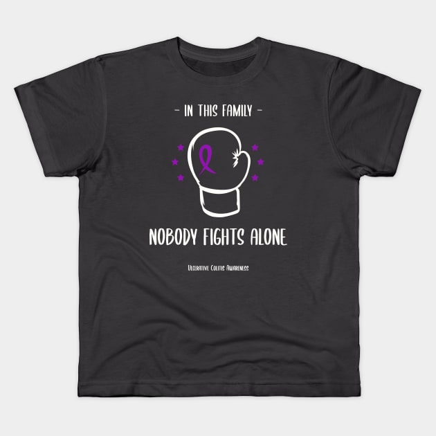 In This Family Nobody Fights Alone. Ulcerative Colitis Awareness Kids T-Shirt by Invisbillness Apparel